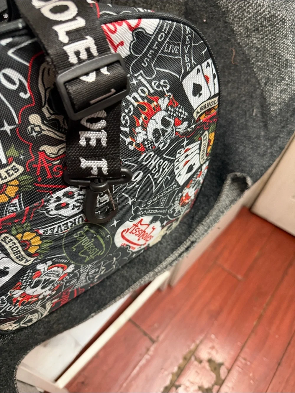 EMOTIONAL BAGGAGE Black Duffle Bag by Assholes Forever